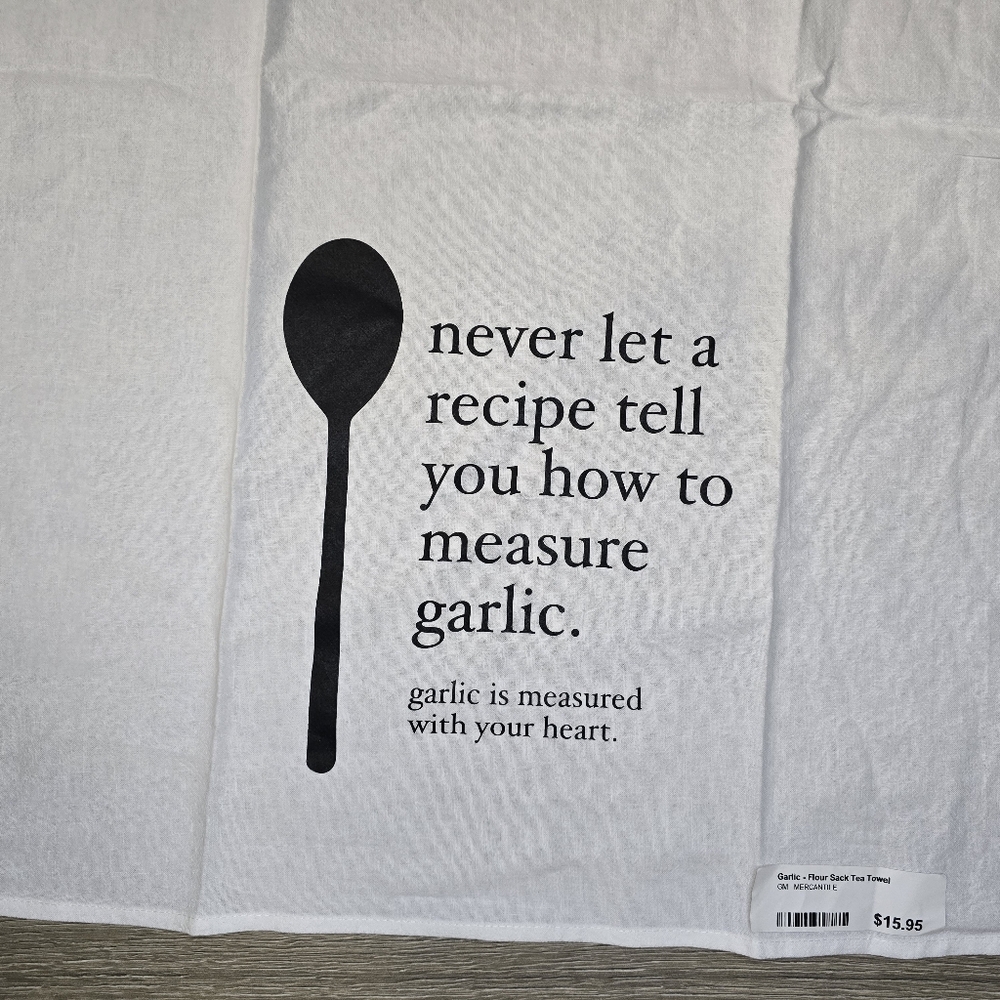 New With Tags Ruby's Rubbish Never Let a Recipe Tell ... Garlic White Tea Towel - Picture 4 of 6